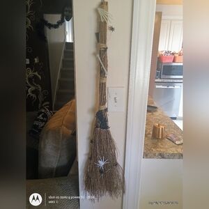 Decorative Witch Broom with Spider Accents